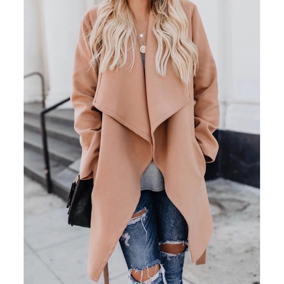 Camel Drape Collar Trench Coat - Picture 2 of 6